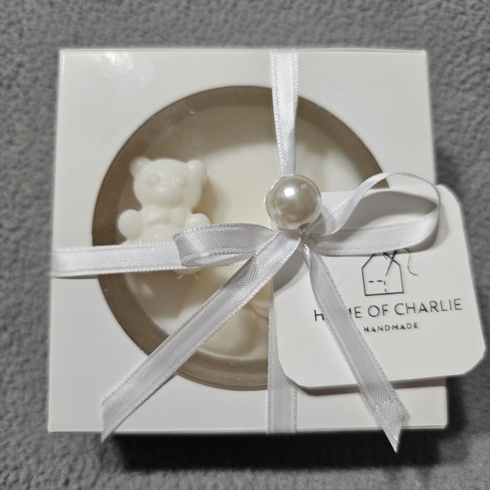 6 Personalized White Bear Scented Baby Shower Birthday Candle Favors Giveaways